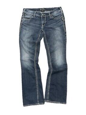 Silver Jeans Womens 31x33 Blue Denim Aiko Bootcut Western Embroidered